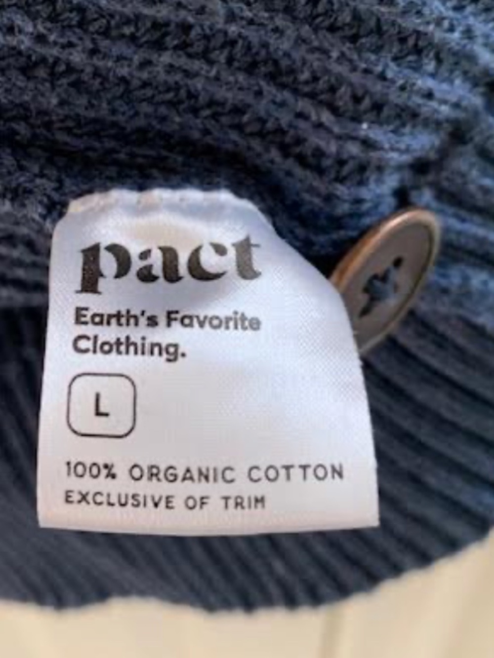 Pact Organic Heather Blue Cardigan, size L - Picture 3 of 3